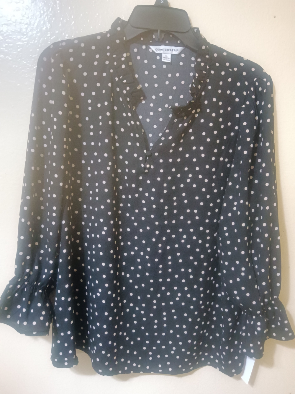 Counterparts Black Polka Dot Ruffle V-Neck Blouse XL
